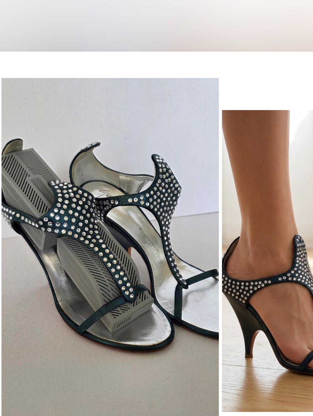 Giuseppe Zanotti Y2K Metallic Green Crystal Studded Stiletto Heels 38.5 (US 8.5) - Picture 5 of 16